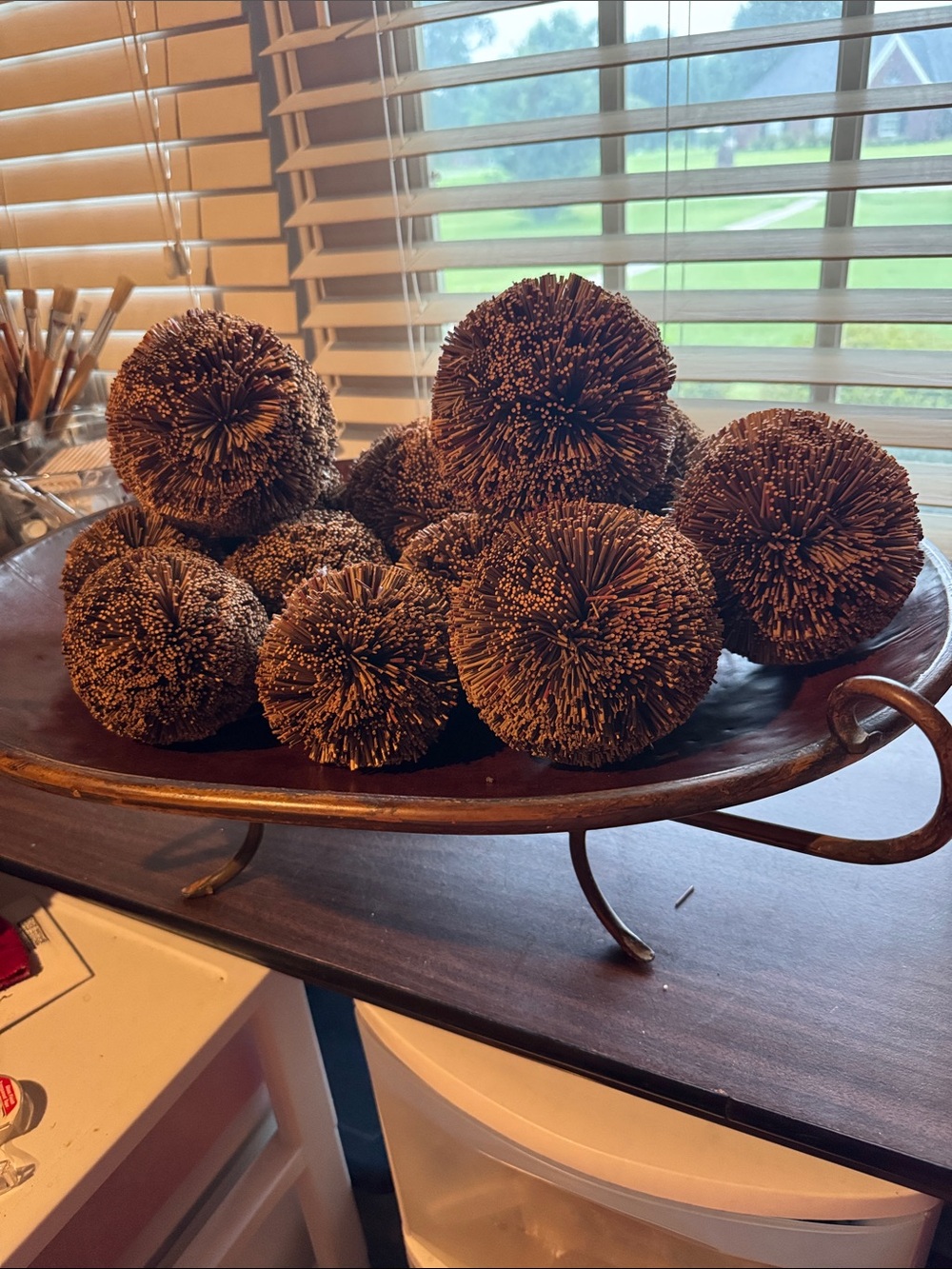Decorative Brown Rattan Sphere Set - Natural Textured Accent Balls